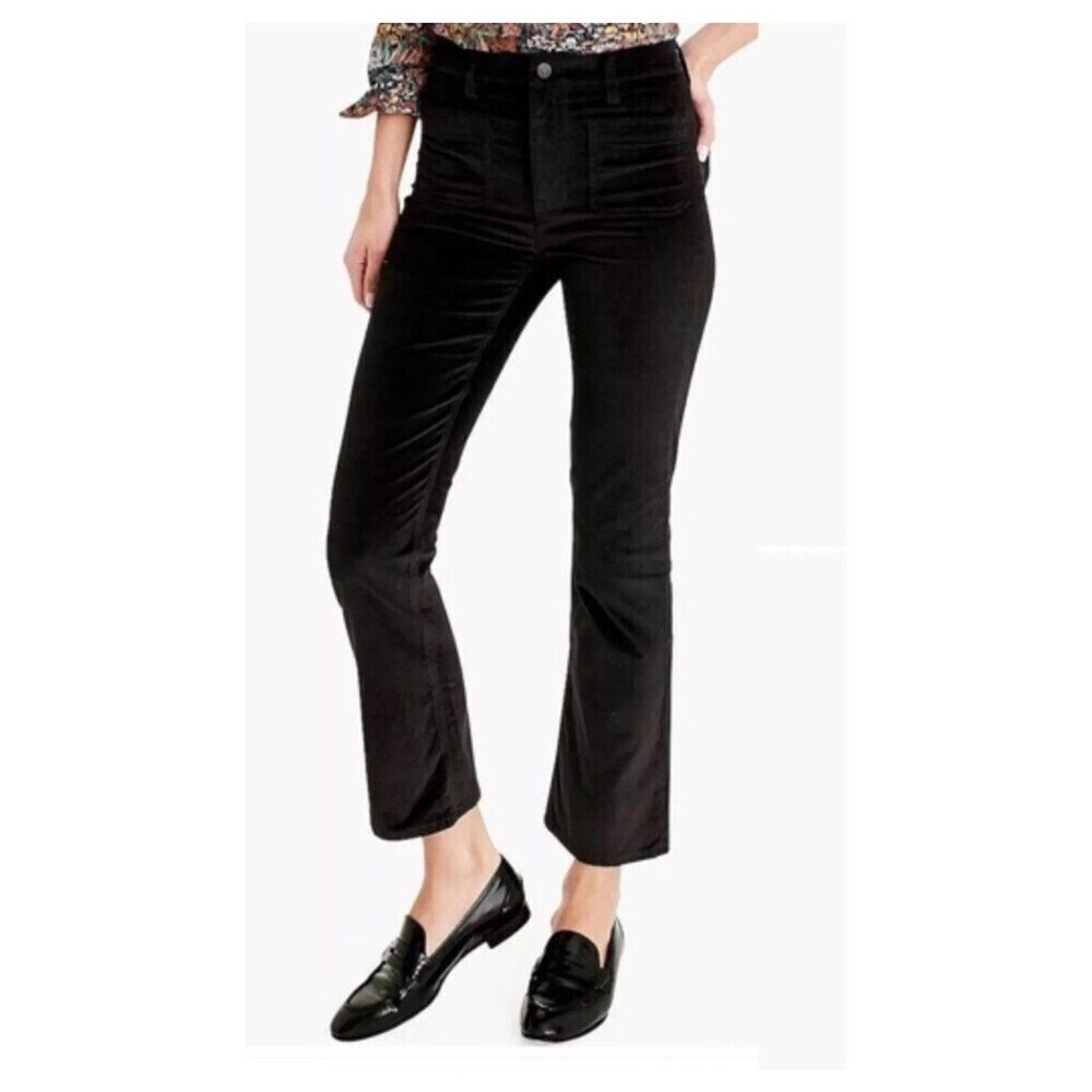 J. CREW Demi-boot Crop Jean in Velvet Size 32 Black NEW Modern Chic Going Out